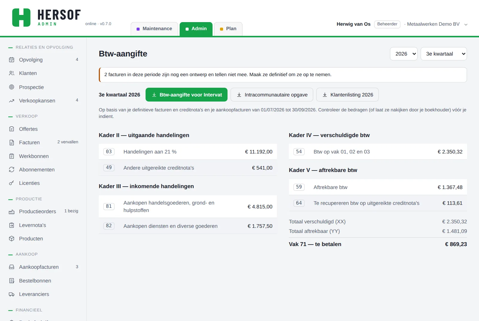 Btw-aangifte per vak