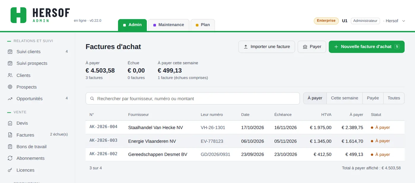 Liste des factures d'achat