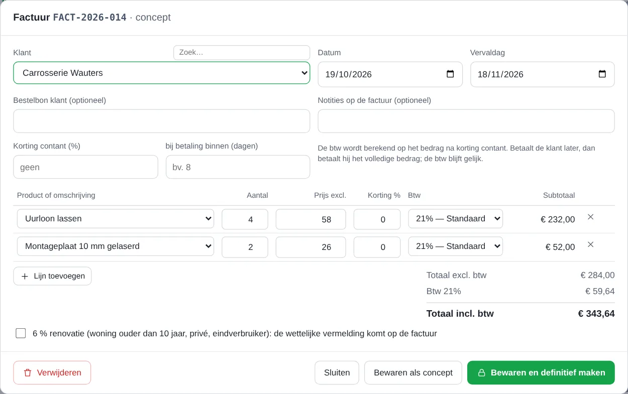 Een factuur in concept met lijnen en knoppen