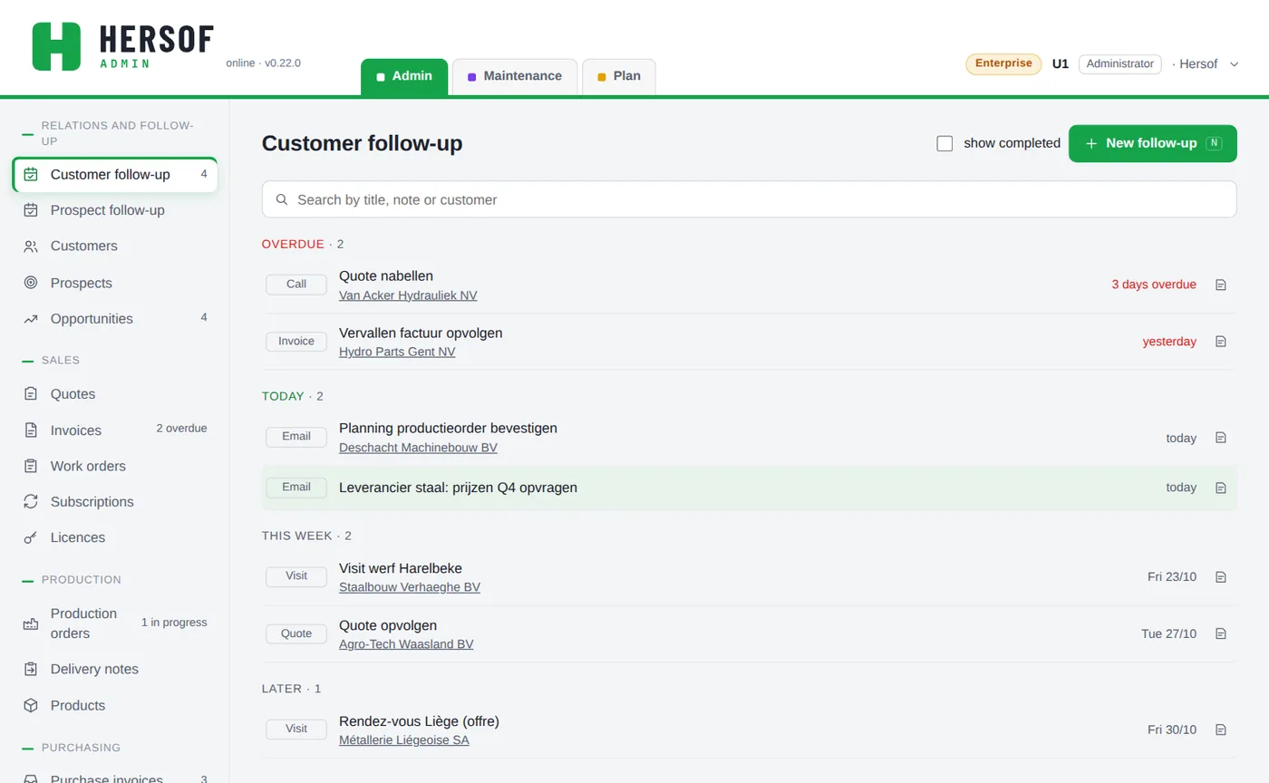 List of follow-up tasks per day