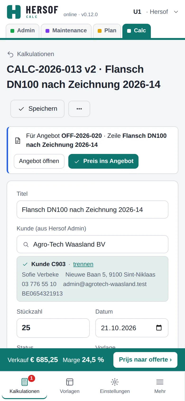 Kalkulation auf dem Smartphone